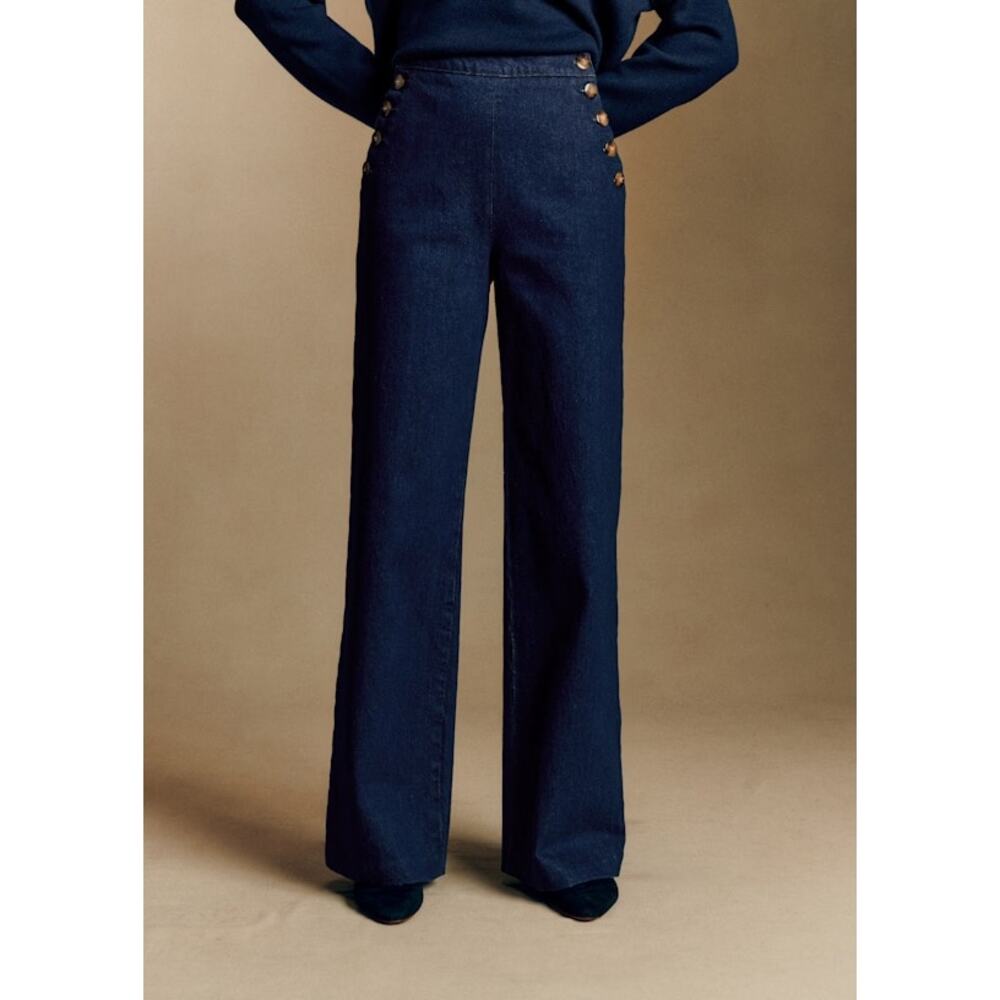Sezane Navy Wide-Leg Sailor Jeans
